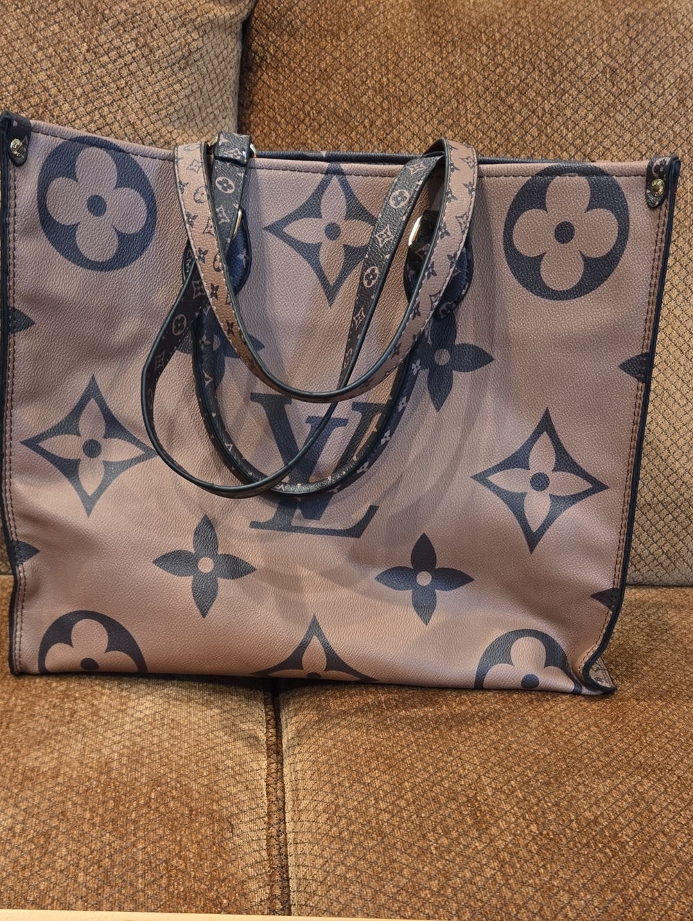 Brown and Beige Large Tote Bag - Picture 4 of 8